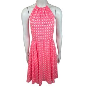 Vineyard Vines 100% Silk Halter Dress Womens 2 Pink White A-line Preppy Feminine